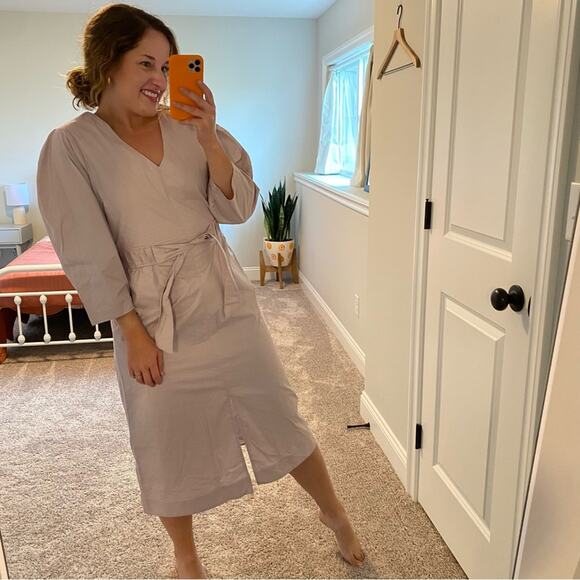 NWT Sea New York Purple Gray Cotton Puff Sleeve MIDI Dress 2 - Picture 2 of 14